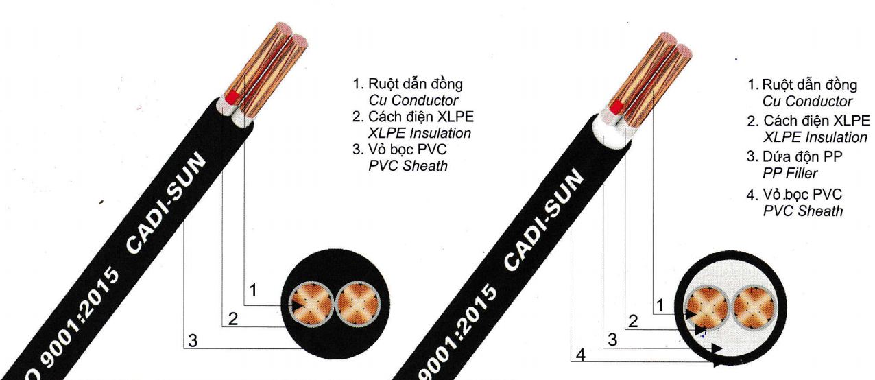 Cáp đồng 2 ruột bọc cách điện XLPE - CXV 2x