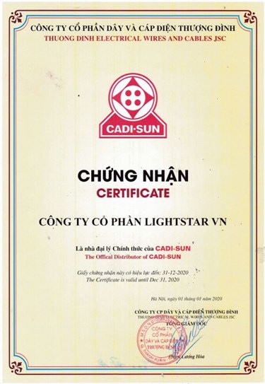 Giấy chứng nhận đại lý - Cadisun